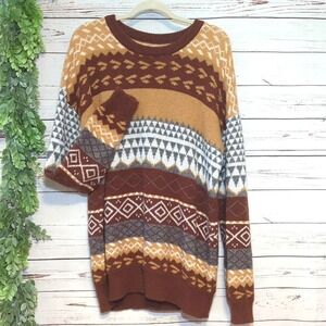 Vintage Style Sweater Men Striped Oversized Knit Winter Casual Retro Boho XL